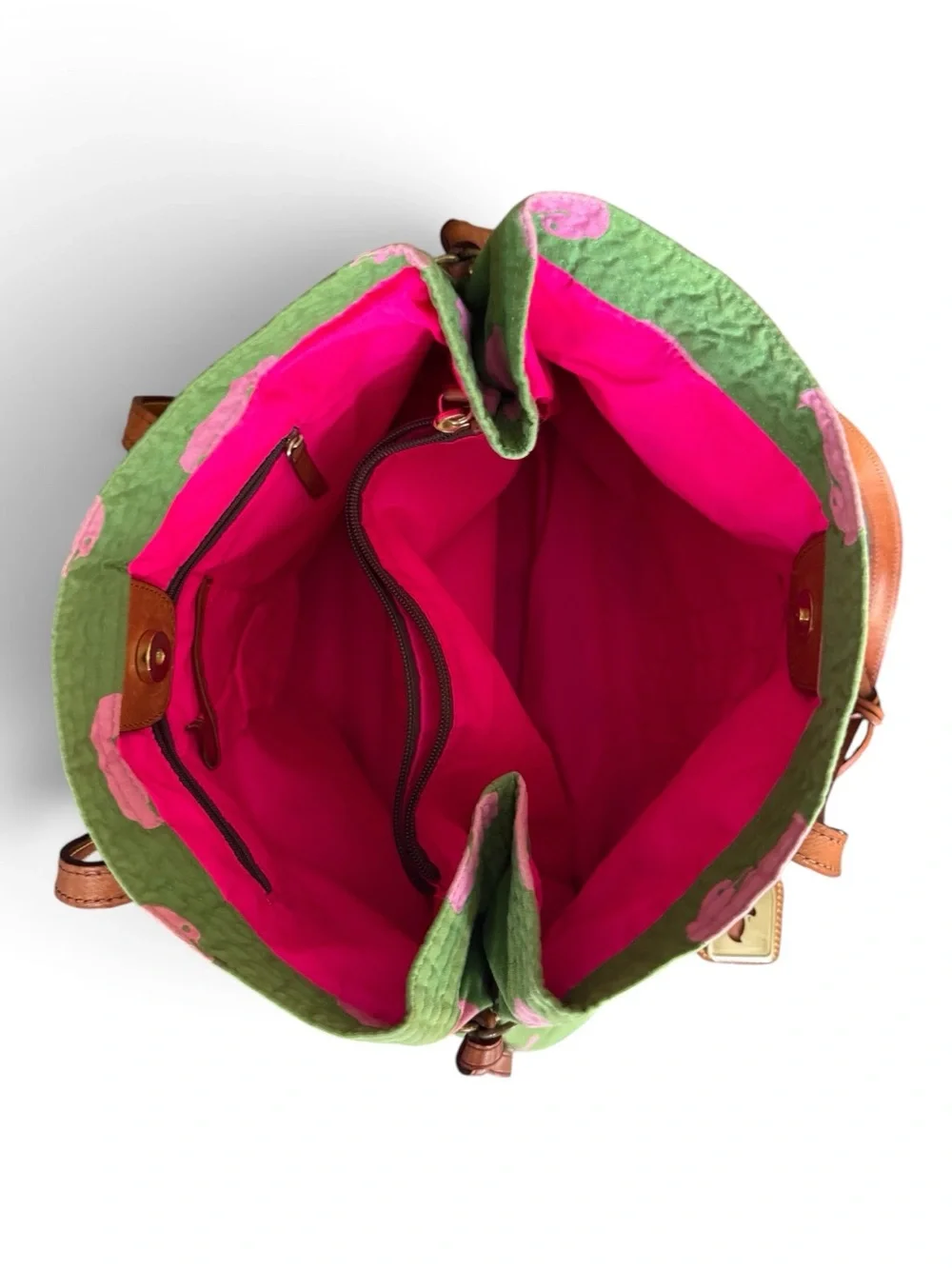 Dooney & Bourke Vintage Y2K Wonder Duck Canvas Tote Green Pink Preppy